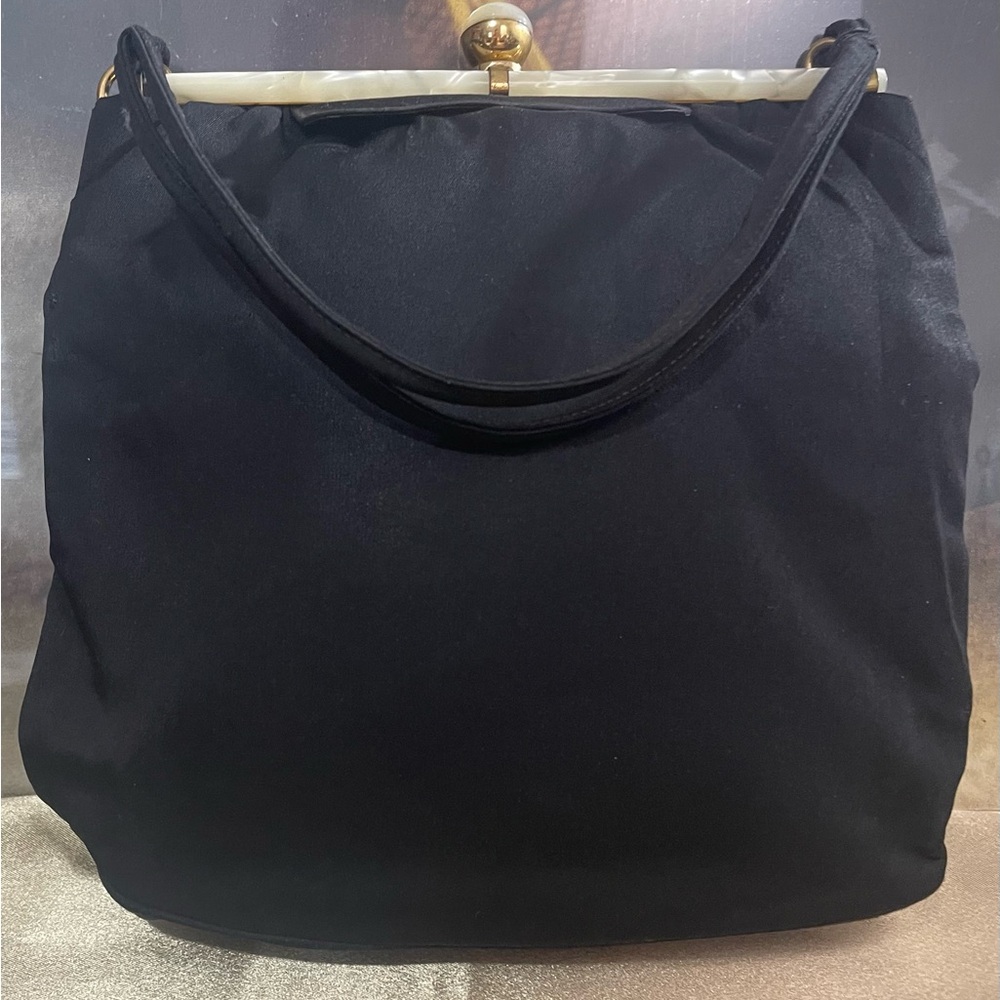 Vintage 1940s Twifaille By Rosenfeld Rare Vintage Black Satin Purse Lucite Frame